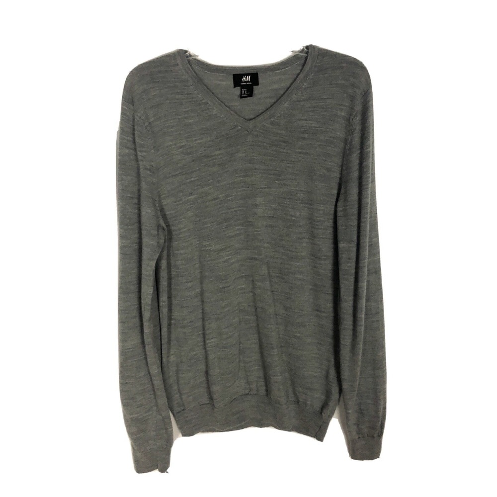 H&M Merino Wool Sweater Men's Size M Gray Lightweight Longsleeve V‎ Neck